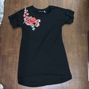 SM black dress with flower design on shoulder